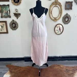 Inner Most Ice Pink Lace Trim Maxi Slip Dress Small Polyester